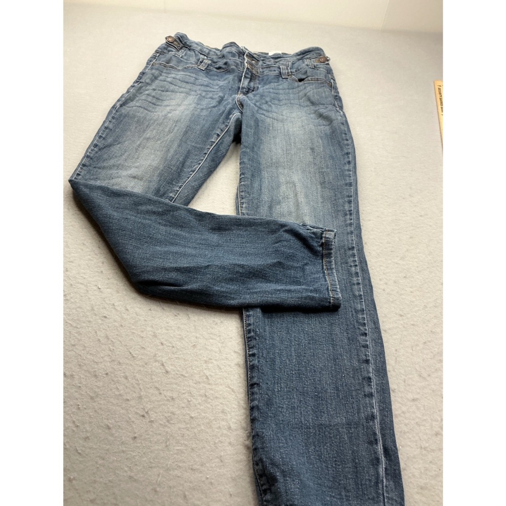 Eunina Denim Jeans High Rise Multi Button Waist Medium Wash Straight Leg Women
